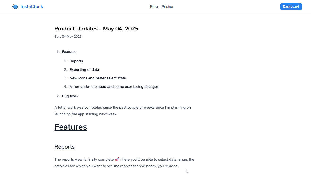 Individual blog post layout
